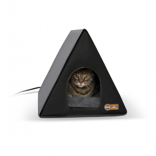 Heated A Frame Gray Black Outdoor Heated Cat Beds Bowls Cats